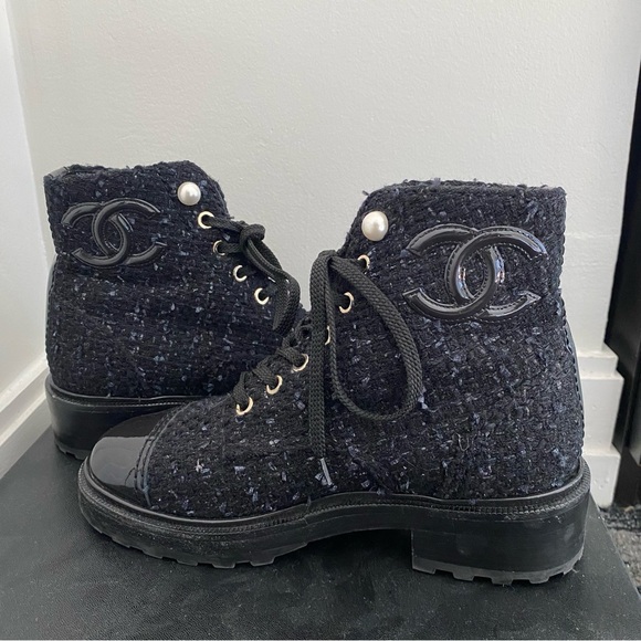 Chanel Lace Up Tweed Combat Boots - Picture 5 of 8